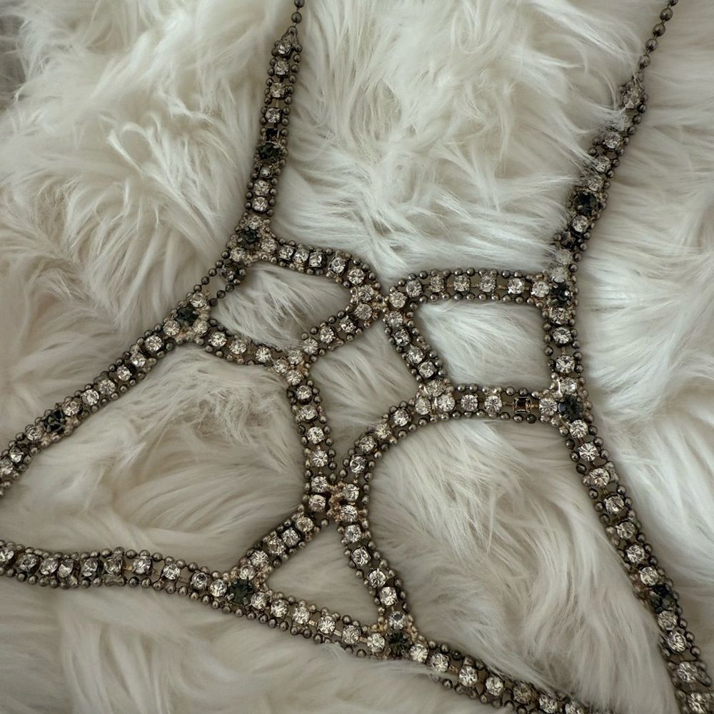 Silver Rhinestone Statement Necklace - image 2